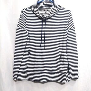 Talbots Womens MP Striped Cowl Neck Pullover Sweatshirt Front Pockets Casual